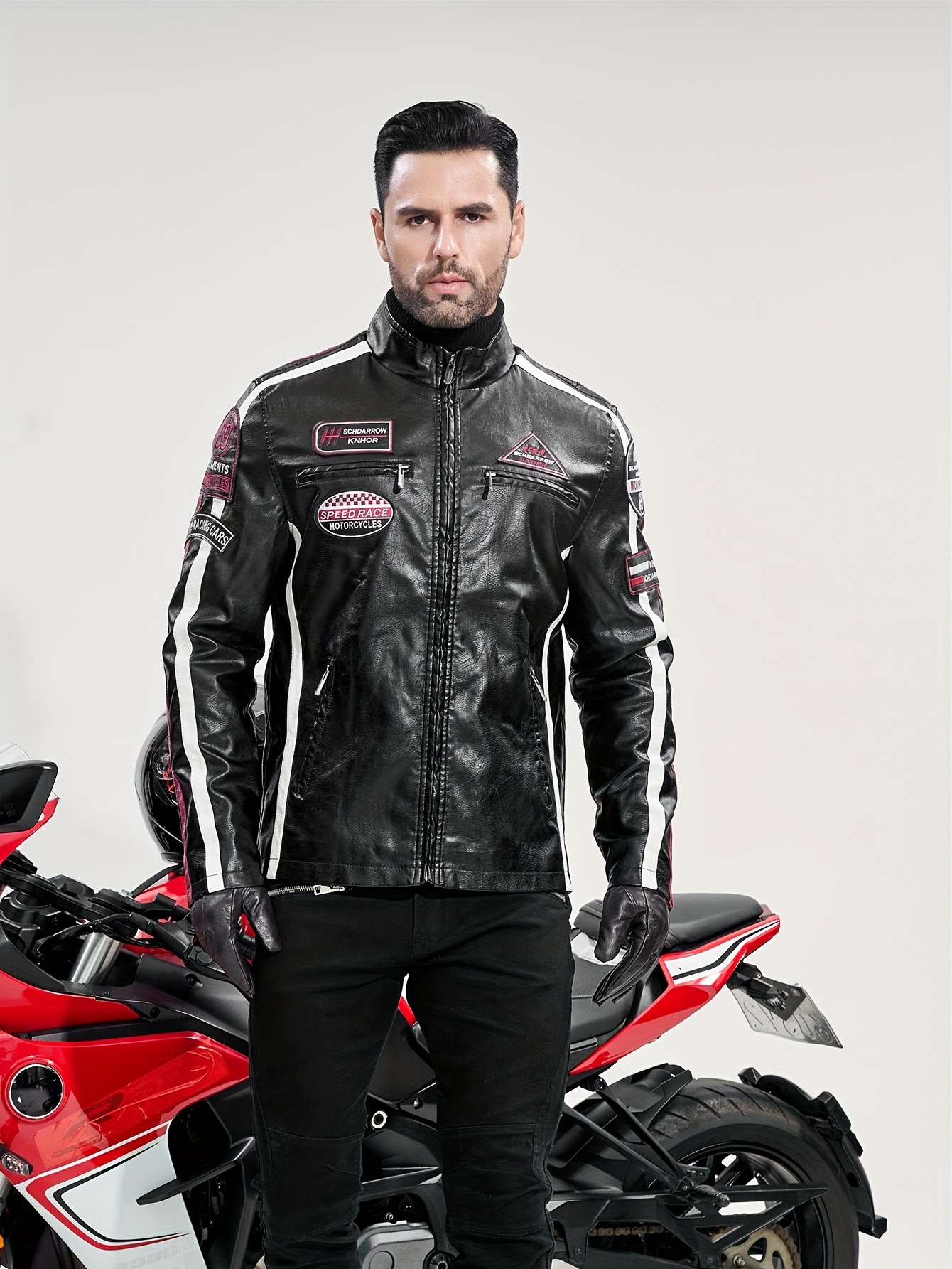 men's jacket motorcycle racing suit pu clothes contrast