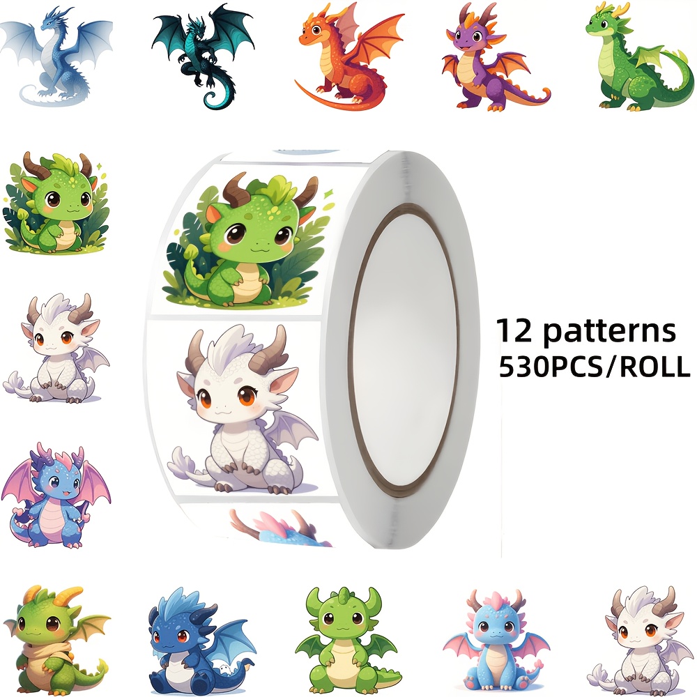 TEMU 530pcs Dragon-themed Stickers, 12 Designs, Suitable For Laptops, Tablets, Notebooks, Envelopes, Gift Boxes, Luggage And Other Decorations, Ideal