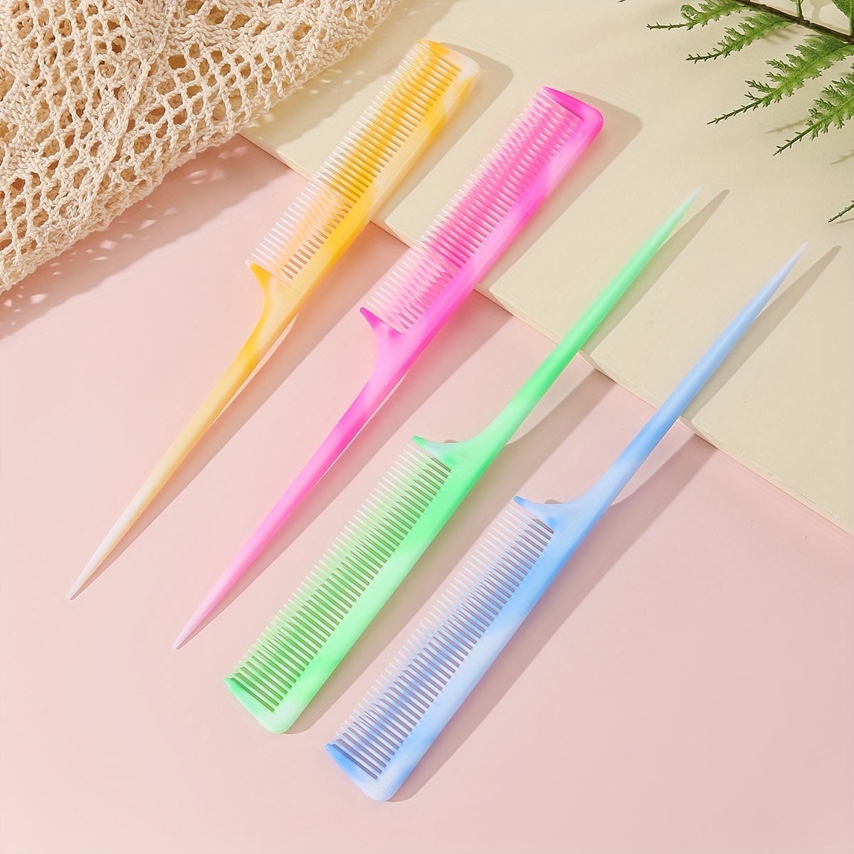 TEMU 4pcs Set Of Dual-color Pointed Tail Styling Combs For Hair Dyeing, Smoothing, And Sectioning
