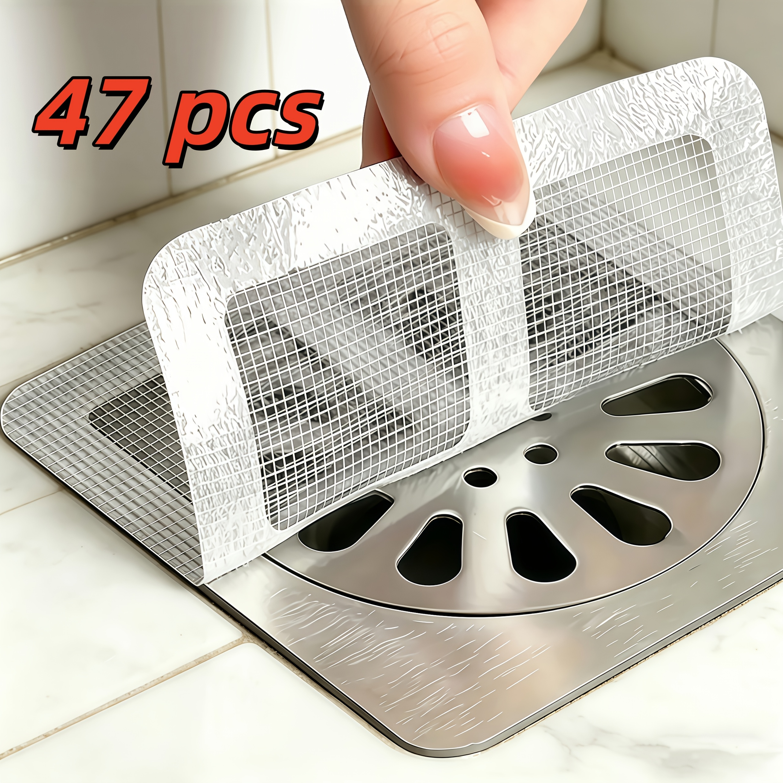 TEMU 47 pièces Attrape-cheveux jetable auto-adhésif pour bonde, fermement en place , piège efficacement les débris de cheveux, prévient les bouchons