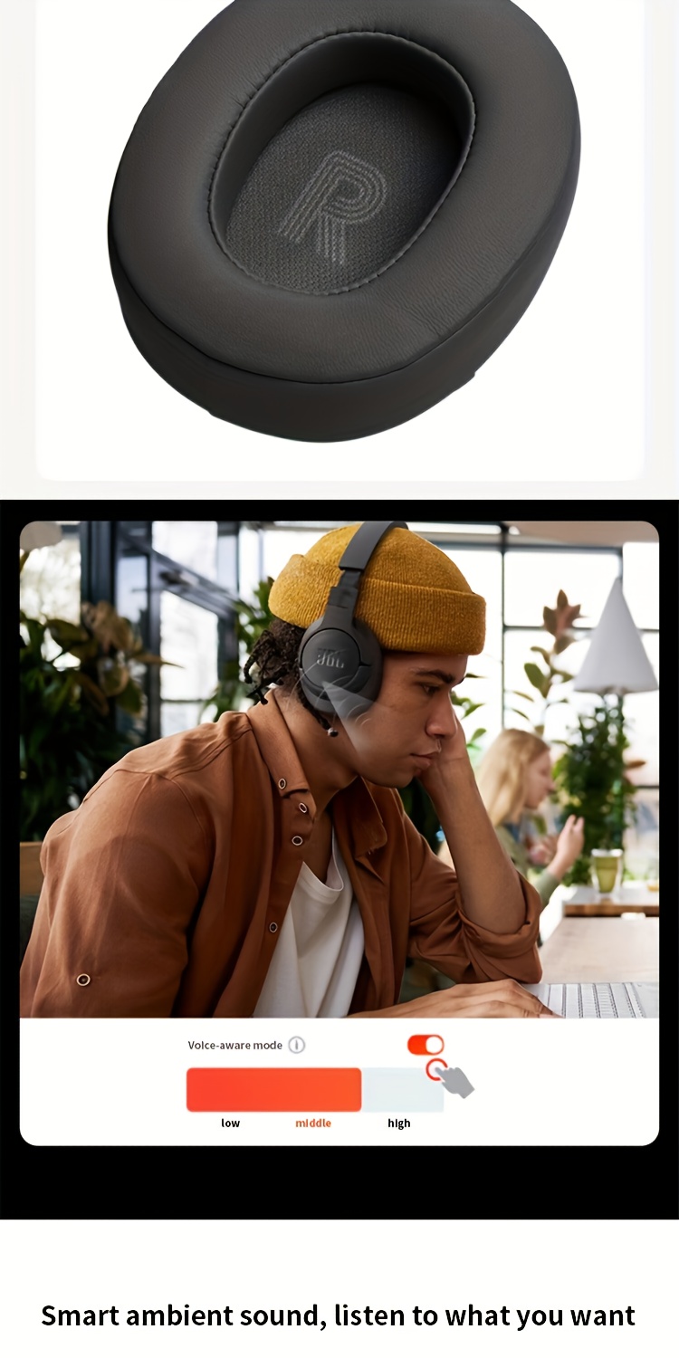 JBL 770NC Wireless Headphones with Noise Cancellation, Ideal for Gaming, Computer Use, Sports, Running, Outdoor Activities, Studying, Premium Earphones Featuring a Built-In Microphone