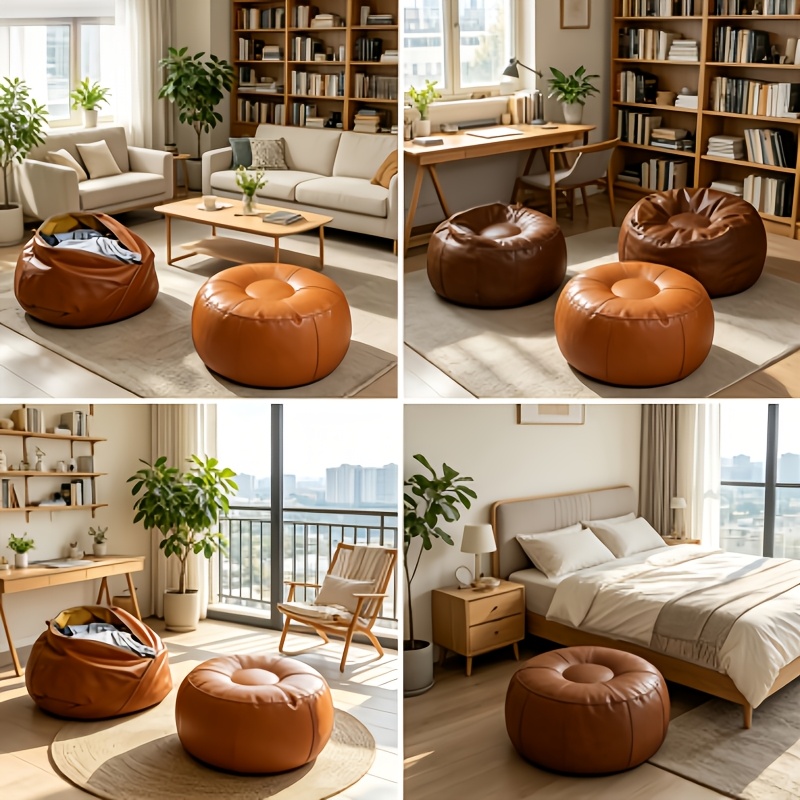 2-pack of Storage Beanbag Chair Covers - Pumpkin Oval Shape, Suitable for Storing Clothes. It Has Storage Function and Is Suitable for Outdoor Use. It Is Comfortable and Soft, Made of Thickened Faux Leather (filling Not Included).