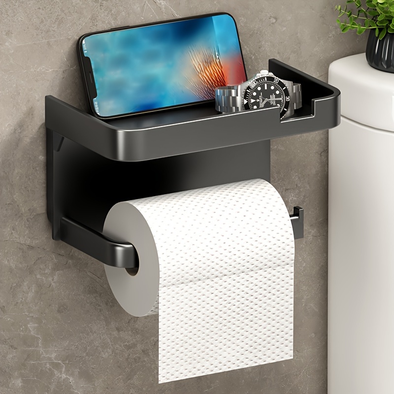 

Wall-mounted Plastic Tissue Holder With Storage Shelf - Square Shaped Bathroom Toilet Paper Dispenser