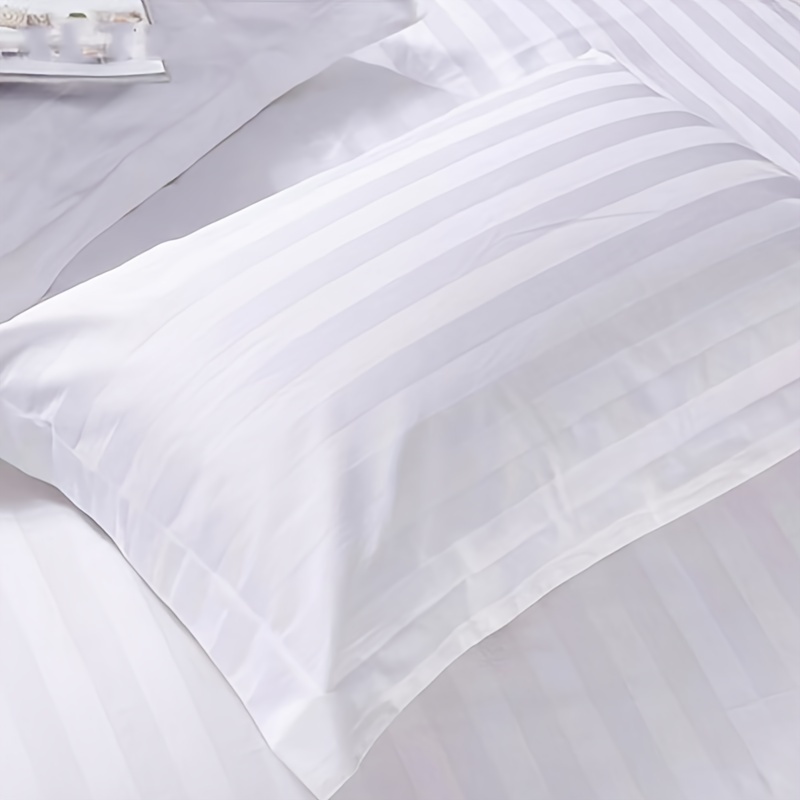 

Elegant White Striped Cotton Pillowcase - Soft, Comfortable, And Perfect For Master Bedroom Or Guest Room - Machine Washable, 100% Cotton, 40 Thread Count, Envelope Closure