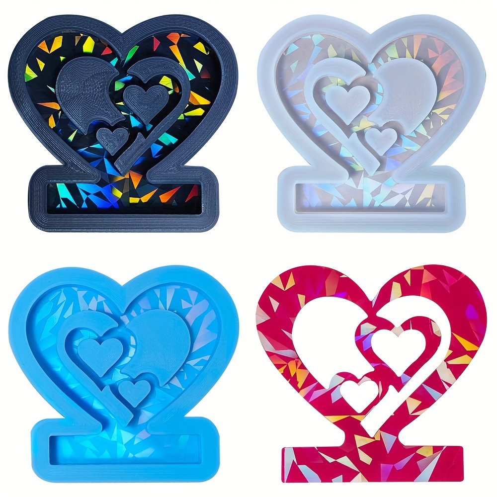 

1pc Holographic Silicone Mold, Heart Insert Ornament Mold For Tea Light Holder, 3 Open Hearts Candle Tea Light Plug In Decoration