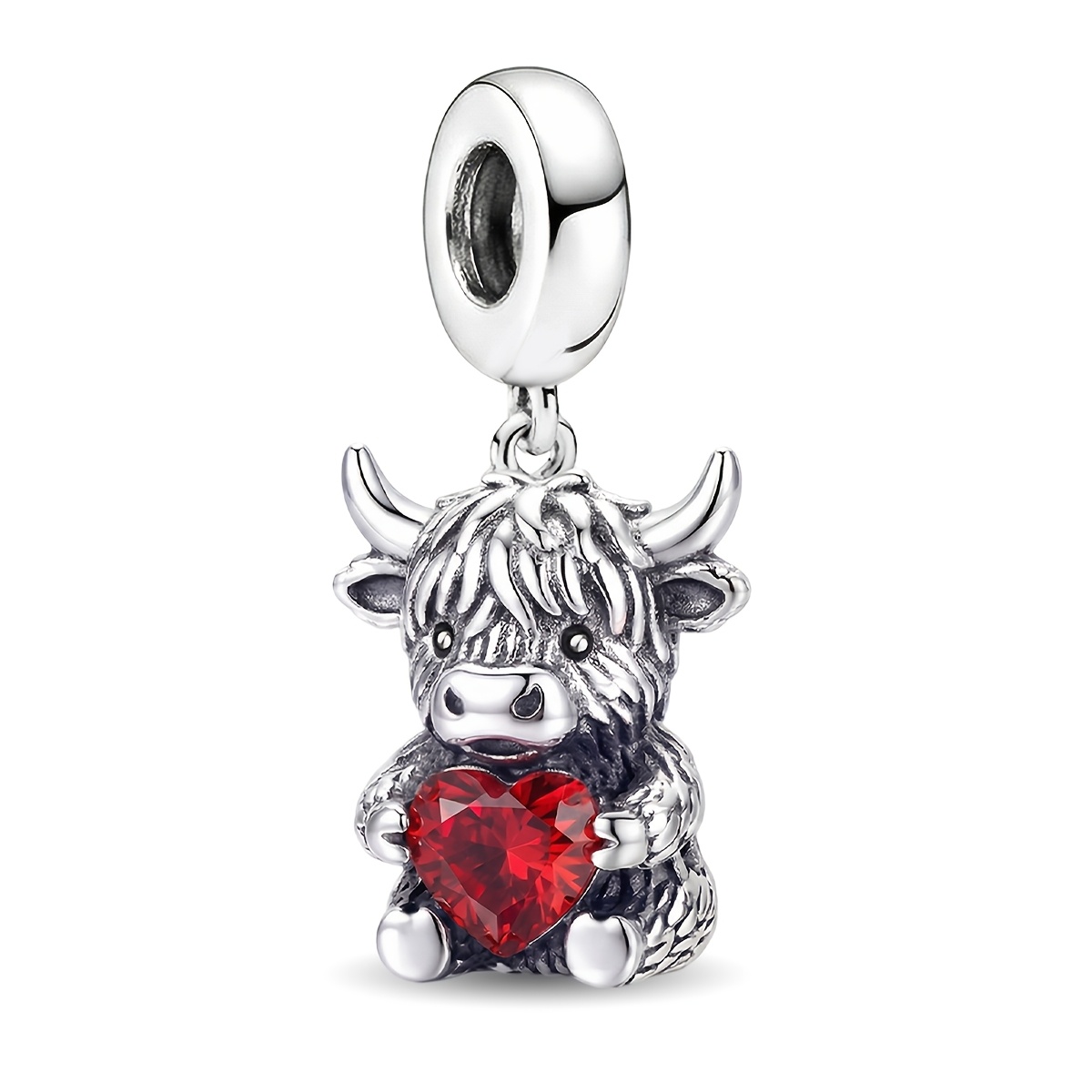 TEMU 1pc Heart-embracing Cow Pendant Beaded For Women's Jewelry, 925 Silver Plated, Spring And Summer Jewelry Making Additions Holiday Party Birthday