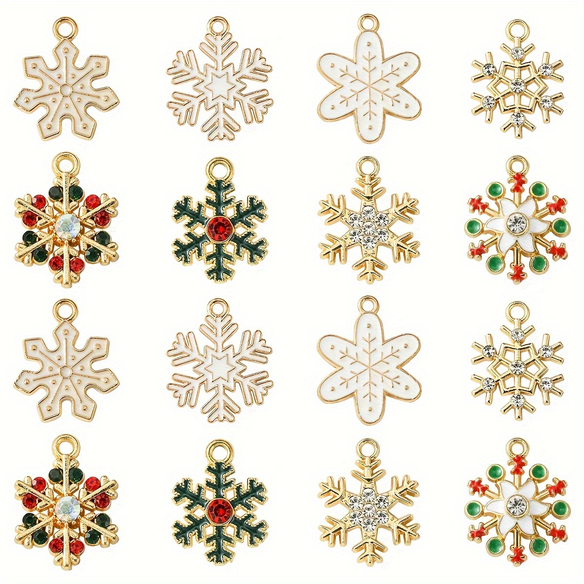 

Christmas Snowflake Charms Set, 16 Pcs Assorted Alloy Rhinestone Pendants For Making, Festive Enamel Craft Decorations For Bracelet Necklace