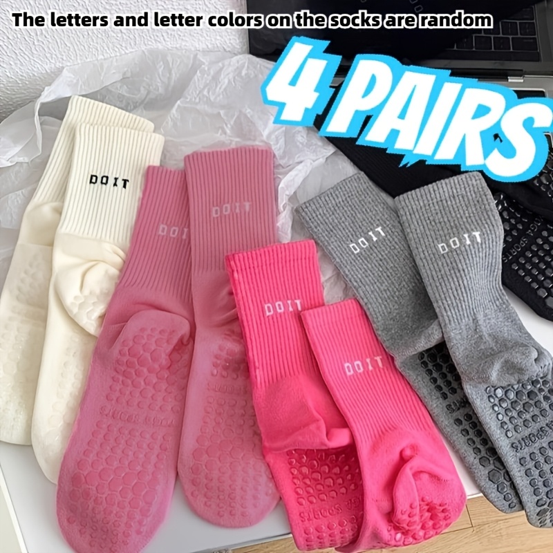 TEMU 4 de Calcetines de Yoga Media Caña para Mujer, Calcetines Deportivos para Suelo, Calcetines , Calcetines Transpirables Absorbentes de ,