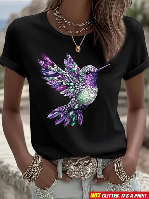 womens diamond t shirt lightweight breathable short sleeve round neck blouse suitable for birthdays gifts spring summer casual wear machine washable suitable for daughters sisters friends