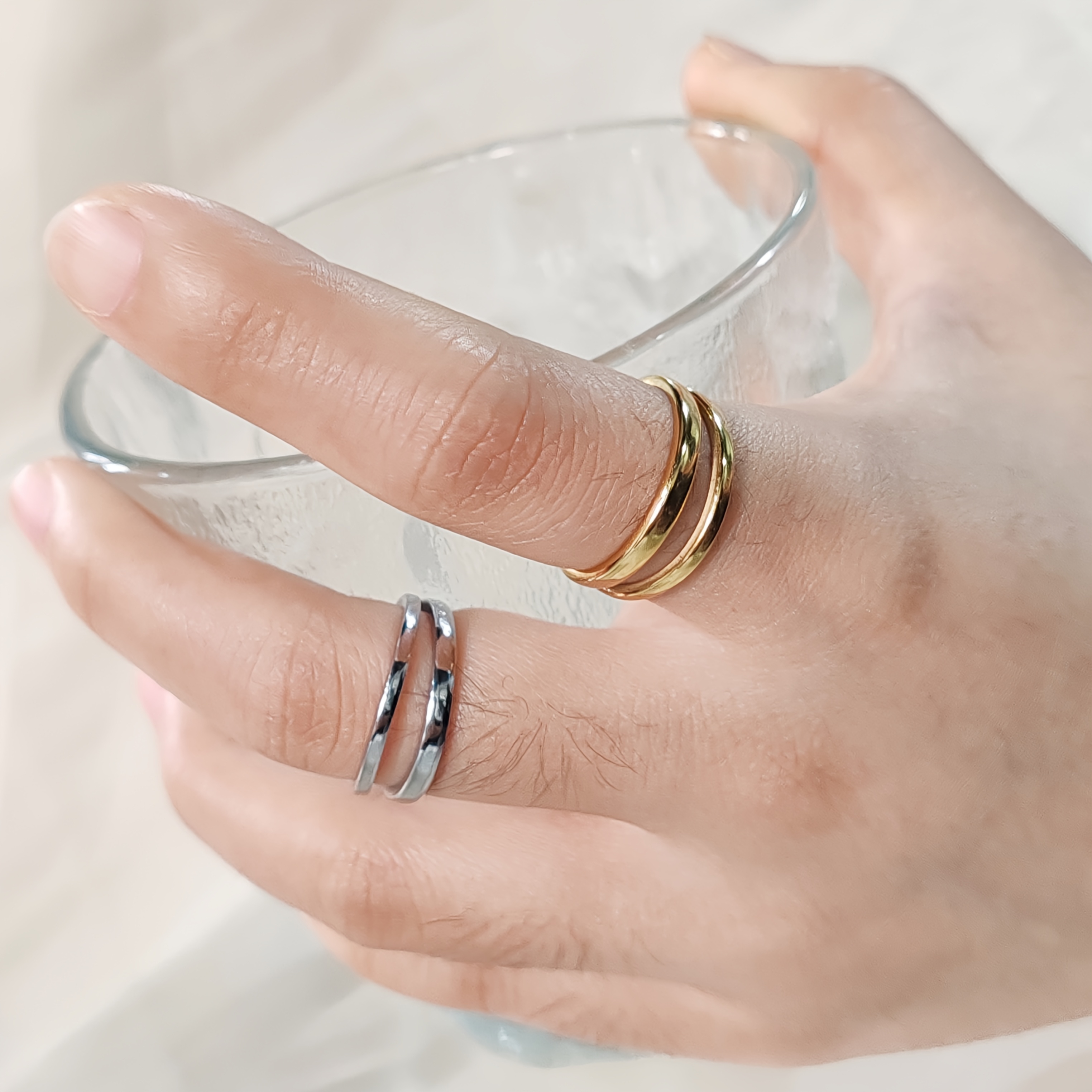 Double-Layer Interlocking Open Ring, Elegant Design