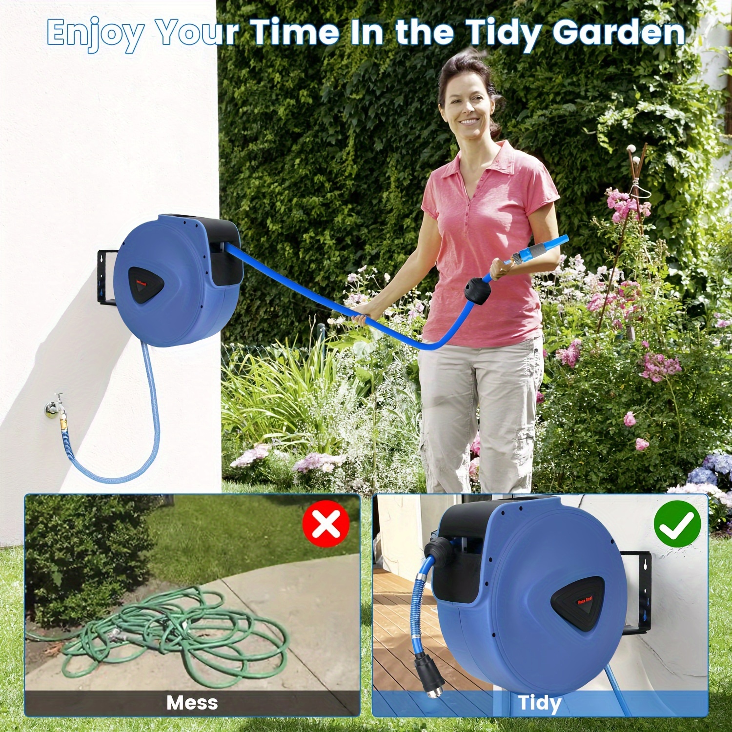 50ft Garden Water Hose With Wall Mount AUTOMATIC Retractable