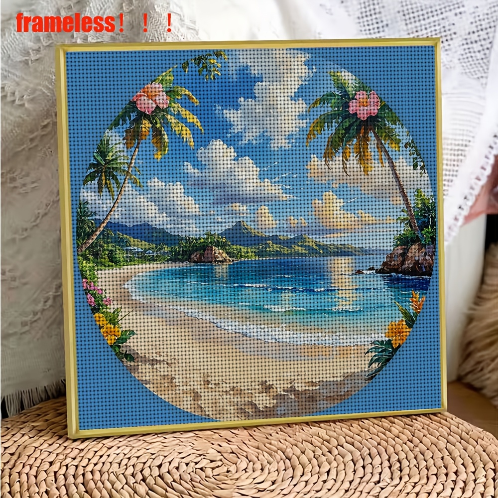 DIY Tropical Beach Scenery Cross-Stitch Kit, Unframed