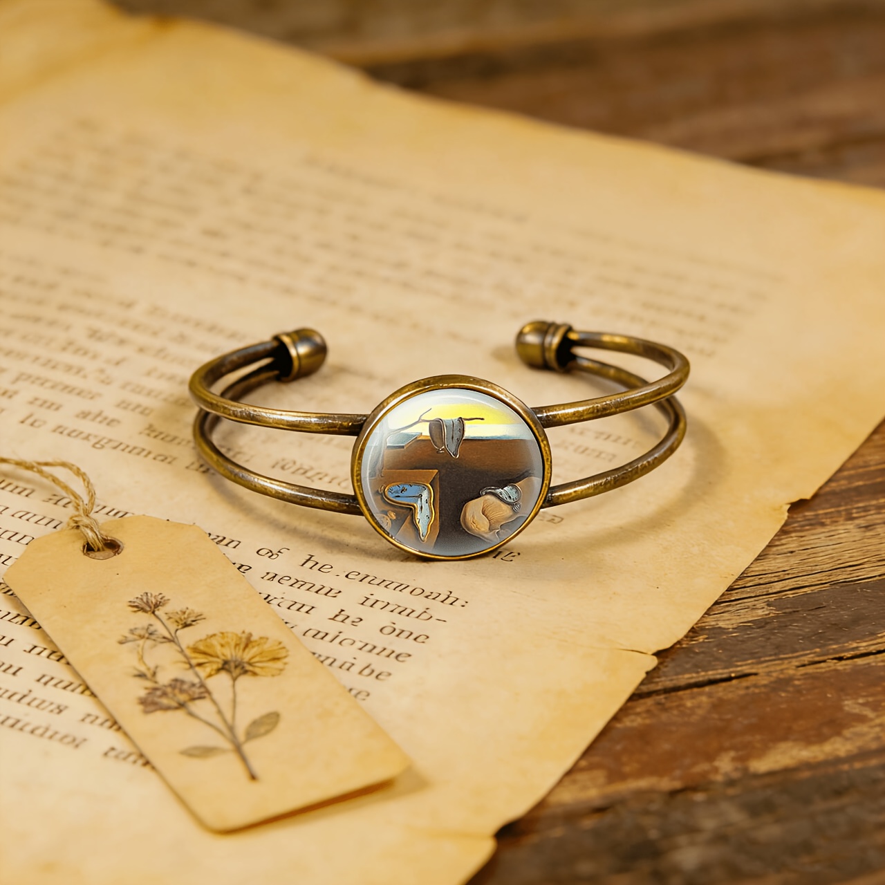 Double-Layered Adjustable Open Bangle with Twisted Clock Design