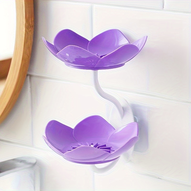 

Set de porte-savon en plastique en forme de fleur : Fixation murale, double couche, drainage, accessoires de salle de bain, porte-savon, 11,5 cm x 4,53 cm, 16 cm x 6,3 pouces