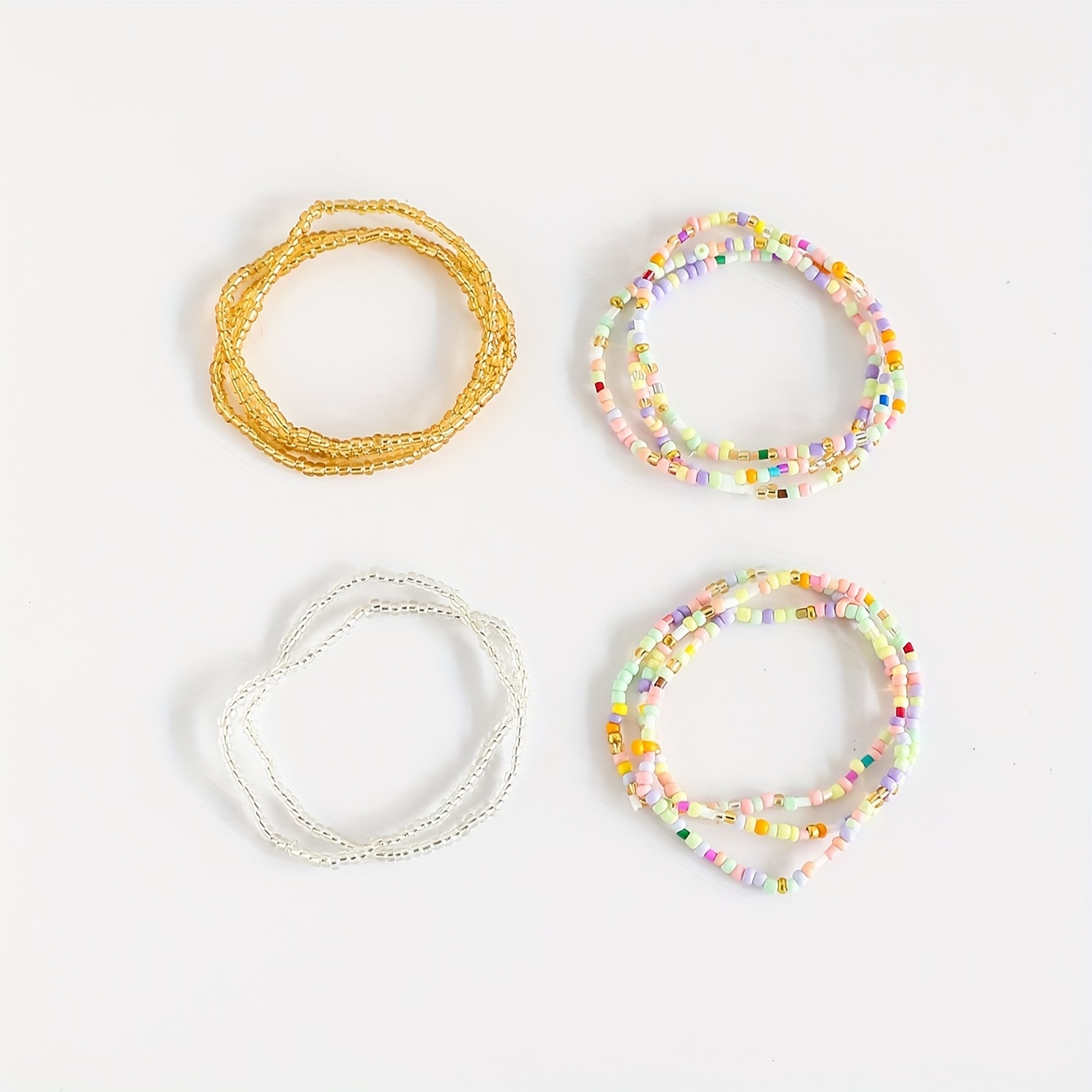 11pcs Glass Material Rice Beads Elastic Rope Bracelet Set