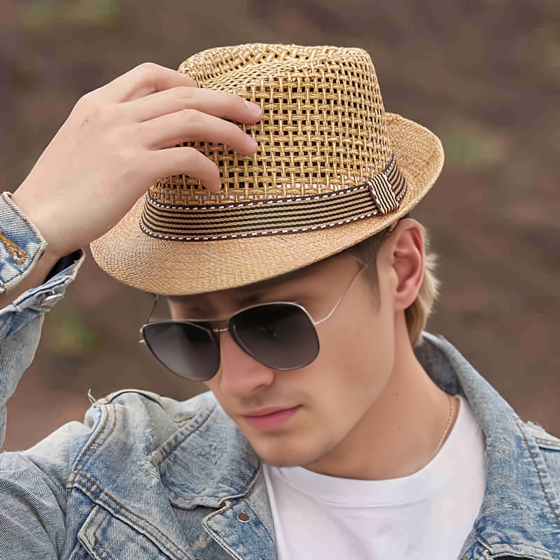 1pc Summer Mens Straw Hat Spring Jazz Hat Sunshade Men Straw Hat Casual  British Style Cool Thin Hat, Shop Now For Limited-time Deals