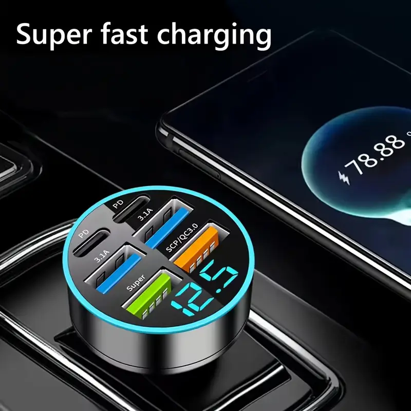 250w usb c type c car charger 6 ports super fast charging with voltage detection male to female connector car plug 36v operating voltage travel adapter for mobile phones details 6