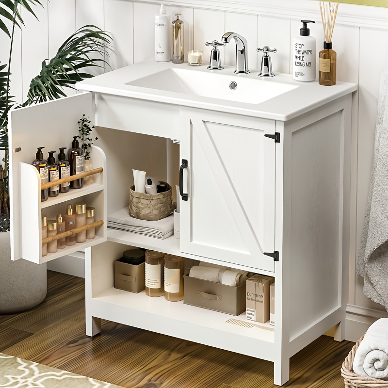 30-Inch Modern Bathroom Vanity - Solid Wood Frame with Ceramic Sink