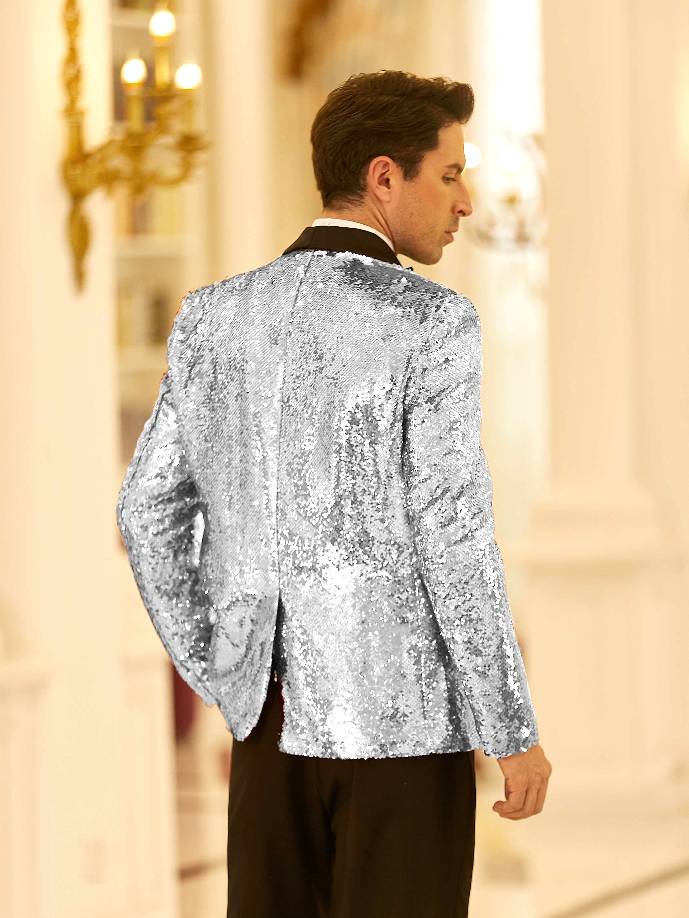 Sequin Jacket Shiny Silver Blazer Prom Suit White And Silver Suit