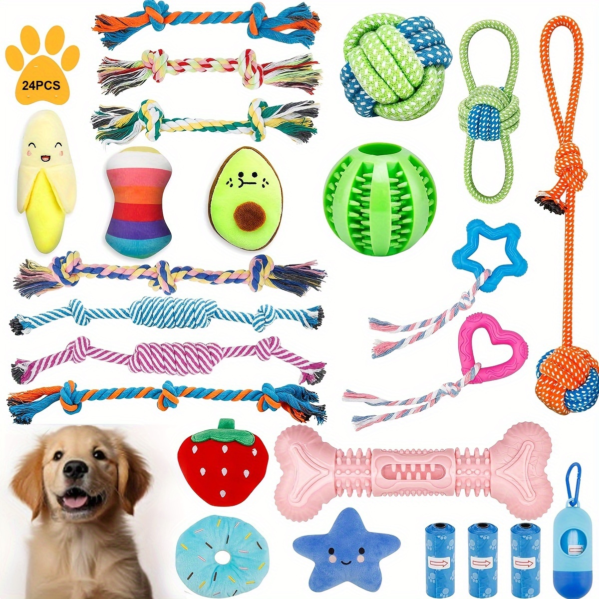 

24pcs Dog Rope Toy Set For Small To Medium Breeds - Chew Toys For Puppies, Promotes Dental Health & , Teeth Training, Combination Set