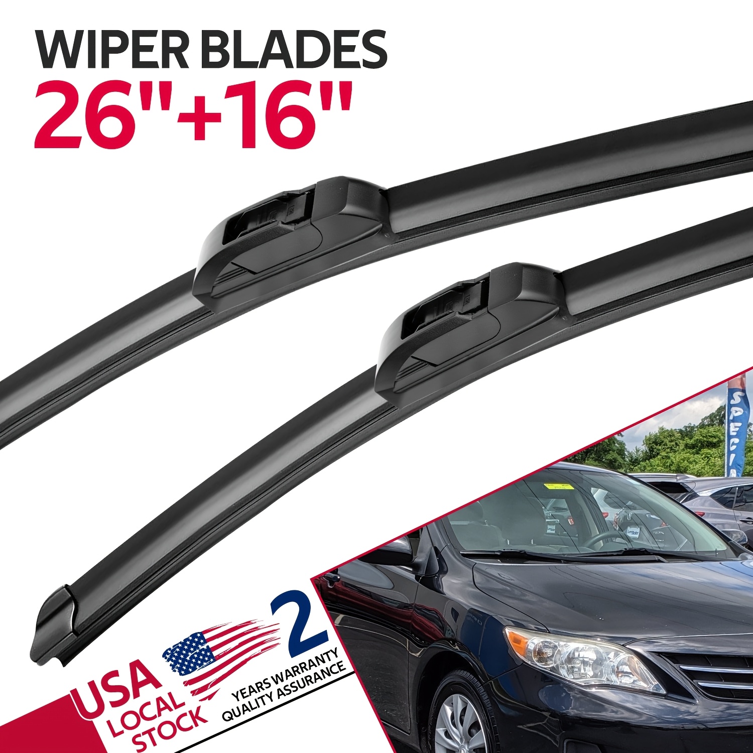 TEMU 26inch+16inch In 1 Pack Windshield Wiper Blades Streak-free Replacement For 2012-2018 For Accent 2011-2018 For Rio 2012-2017 For 5 2006-2014 For 2007-2012 For Corolla 2009-2018