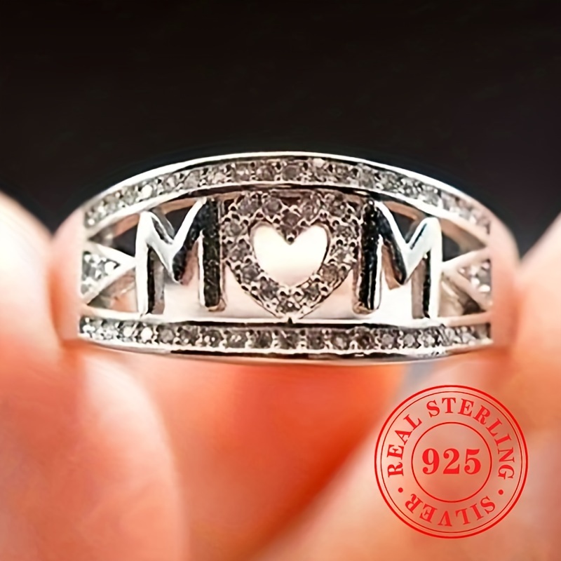 

925 Sterling Silver Paved Zirconia Love Heart Mother's Day Ring Women's Gift For Mother