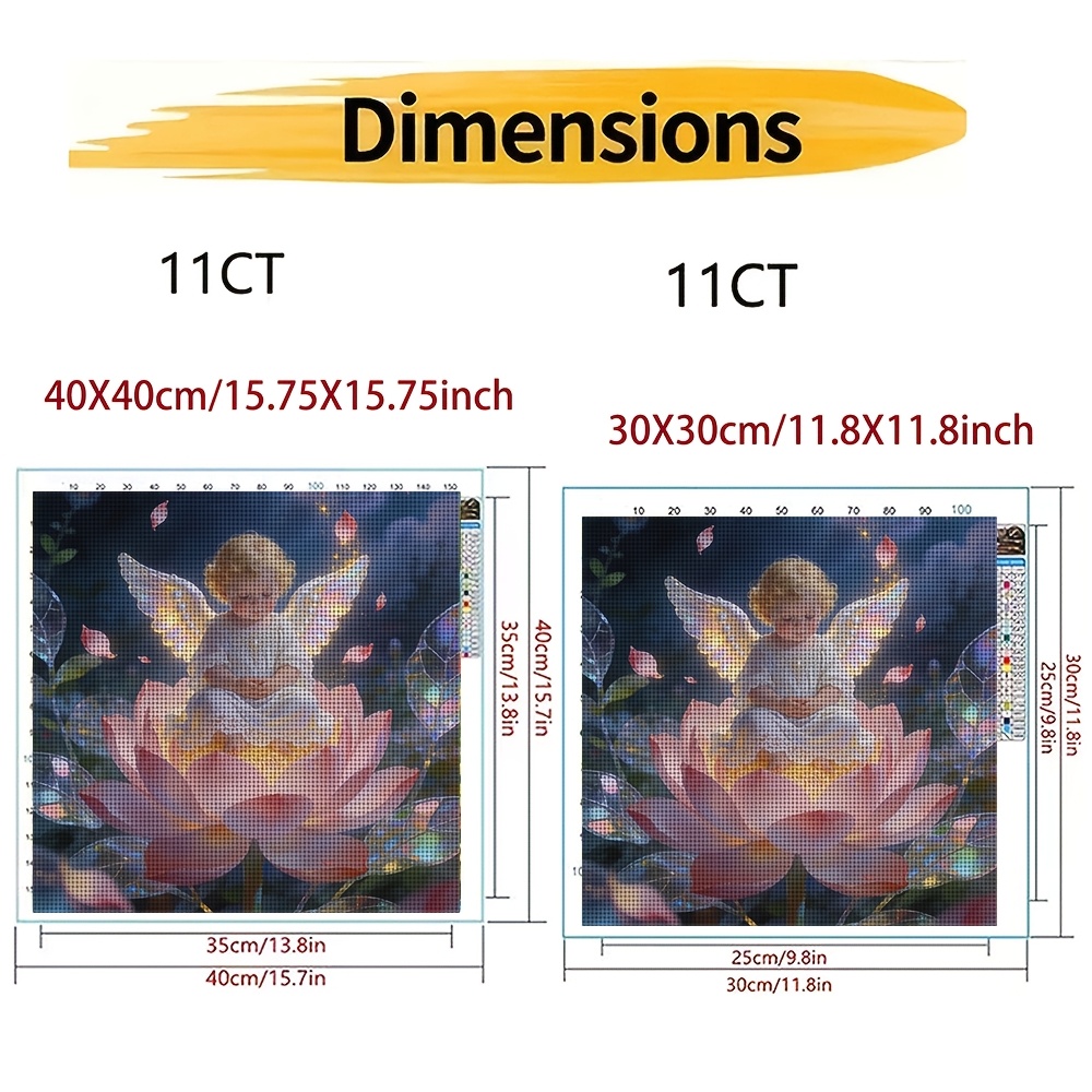 Frameless Cross Stitch Printed Kit, Angel Sitting on Lotus Pattern