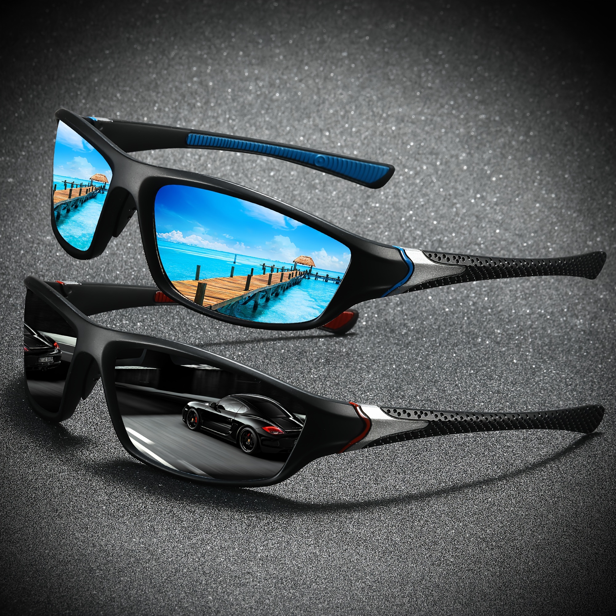 2pairs Premium Cool Wrap Around Mirrored Lens Sunglasses For Men