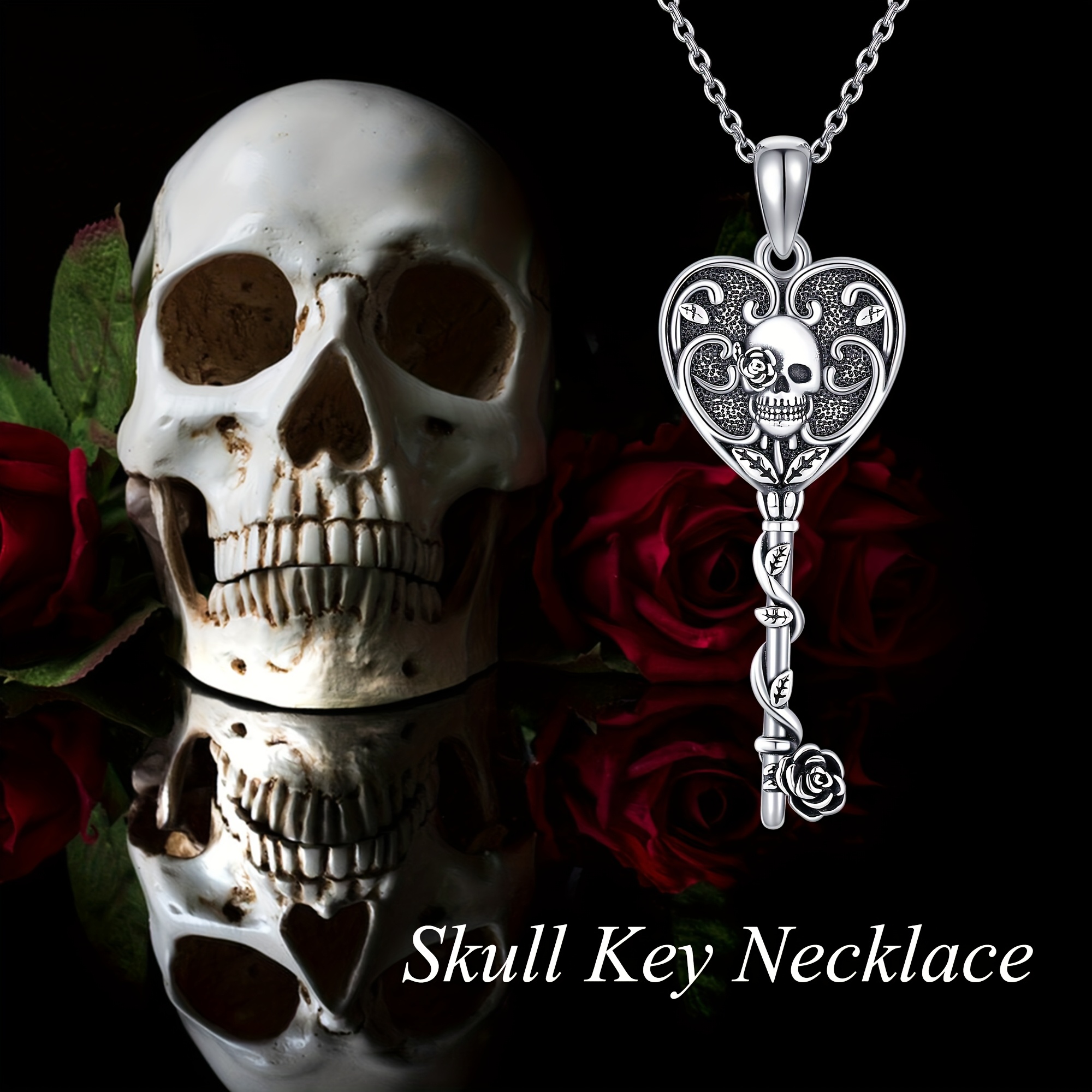 Women's S925 Sterling Silver Skull Key Necklace — Vintage Charm