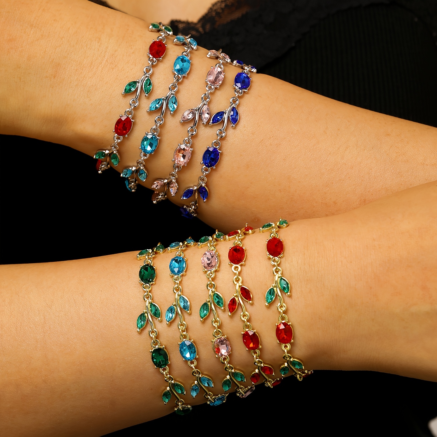 Women's Synthetic Zirconia Leaf Flower Bracelet, Elegant Gift