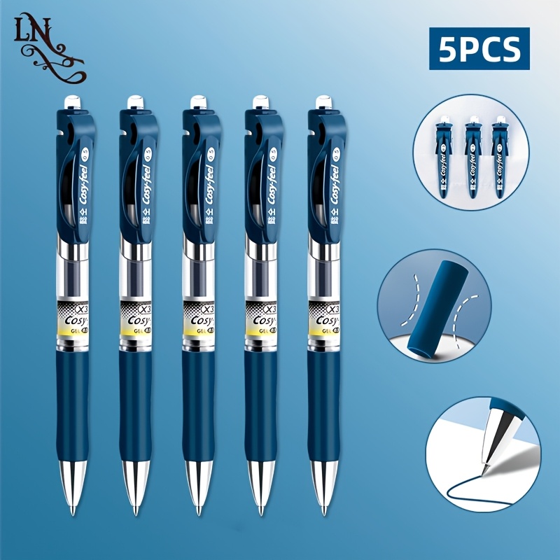 TEMU 5pcs Fine Gel Pen Set, Designed For Doctors And Nurses, Quick-drying And, 0.5mm Nib, Non-slip And , Ergonomic Pen Design, Suitable For