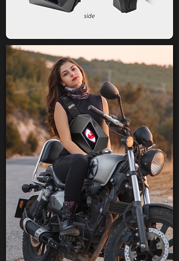 sling bag with led display hard shell led motorcycle backpack crossbody bag adjustable fanny bag black waist bag for men and women details 5