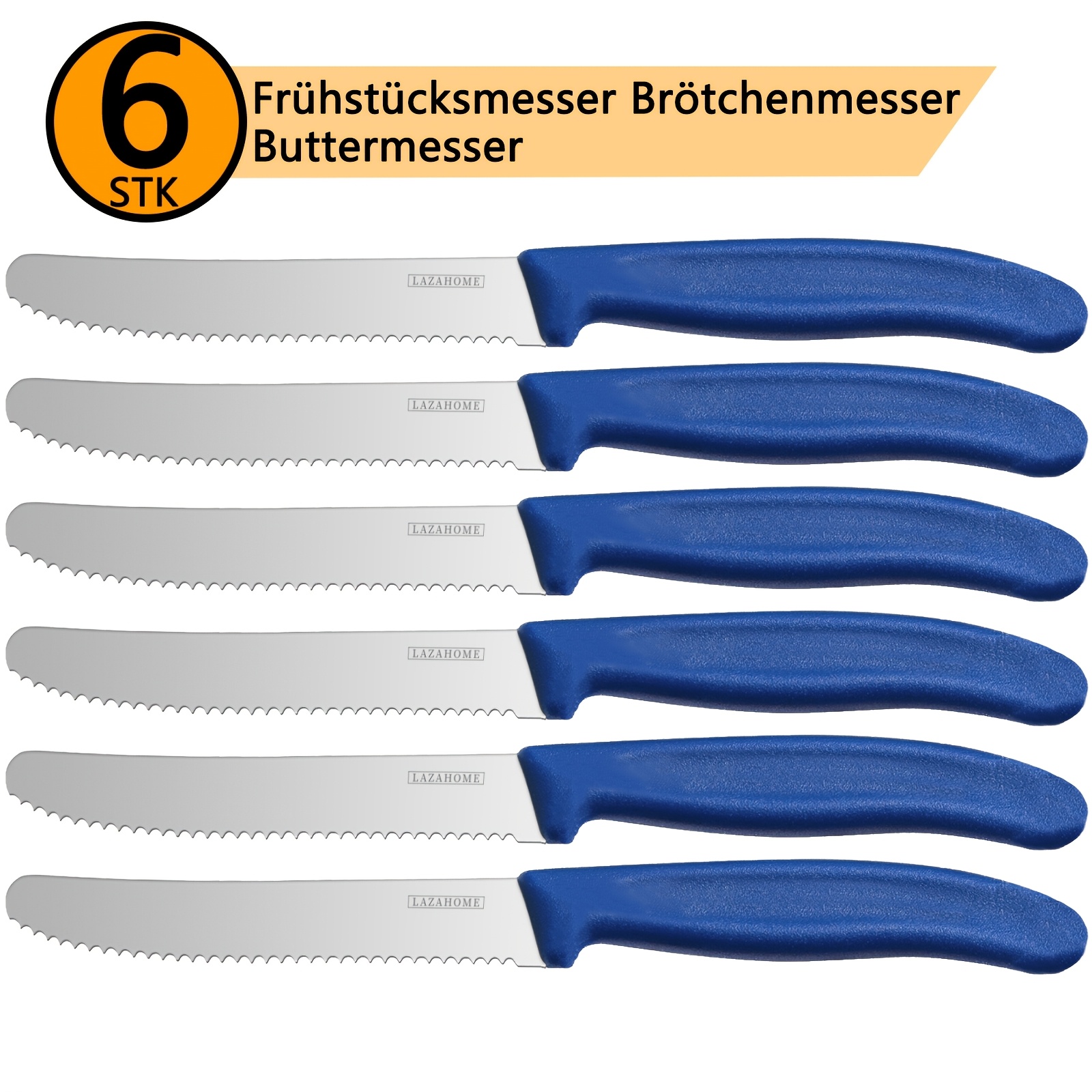 

6pcs Stainless Steel Knife Set - Extra Sharp, Serrated For Easy Cutting - Tomatoes, Bread & Butter - Ideal For Halloween, Christmas, Thanksgiving - Blue