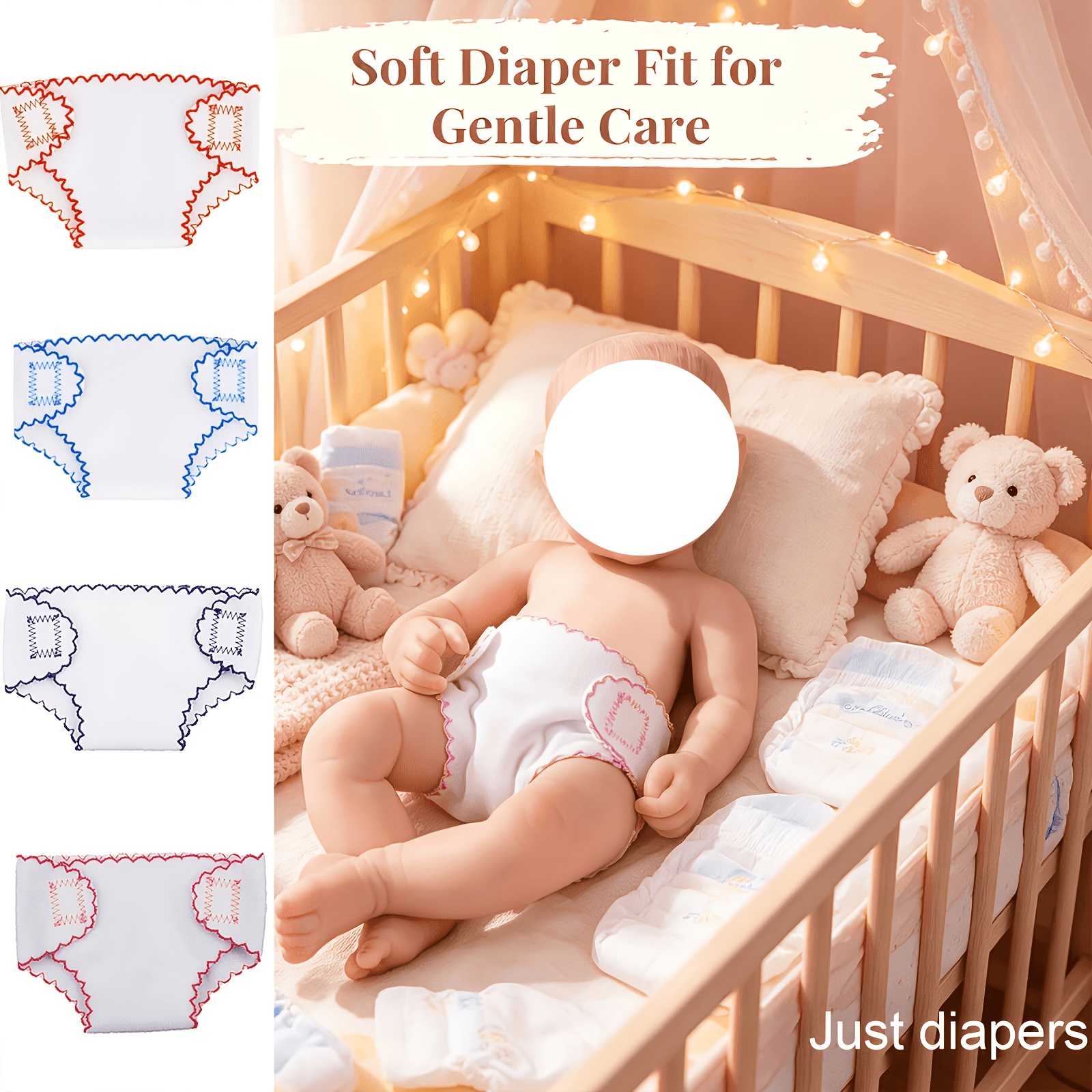 Image of 4pcs Baby Doll Diapers For12-15 Inch Dolls, Reusable & Washabledoll Underwear Fits Baby Dolls, Pretendplay Accessories For Girls, Dolls Are Displayed For Matching Purposes