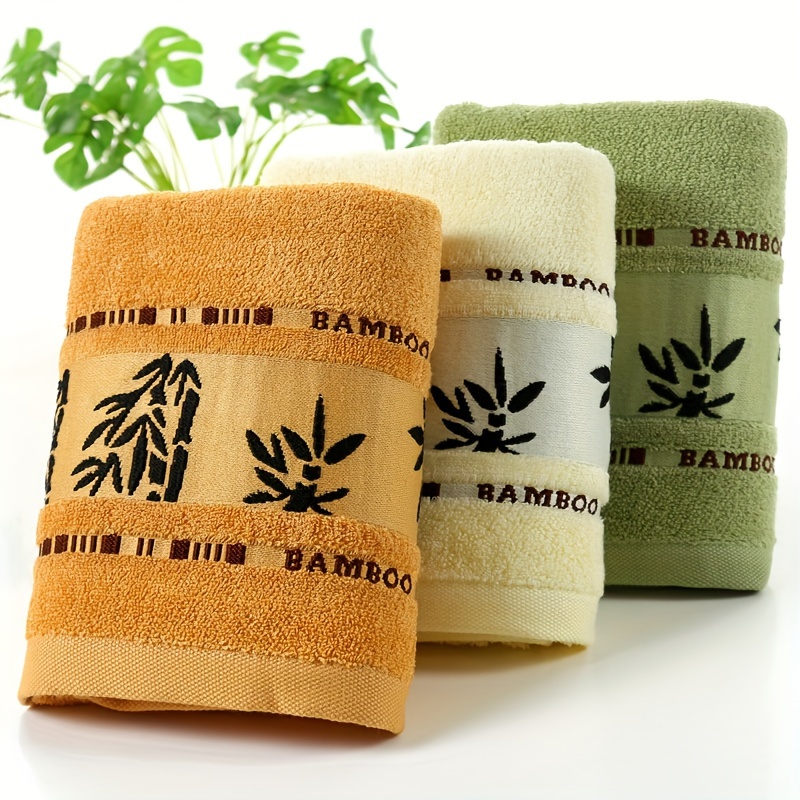 Ensemble de Serviettes de Bain en Fibre de Bambou 3pcs / Set de Serviettes Brodées en Bambou 3pcs, Absorbantes & Séchage Rapide, Super Douces et Légères Couleur Beige, pour Salle de Bain Maison, Fournitures Idéales 70*140cm/27.5*55.1in