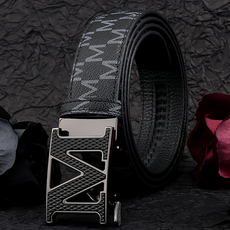 Image of 's Fashion Belt Letter M Element Men's Trousers Belt Additions High-quality Alloy Automatic Belt Letter Print Versatile Belt Body