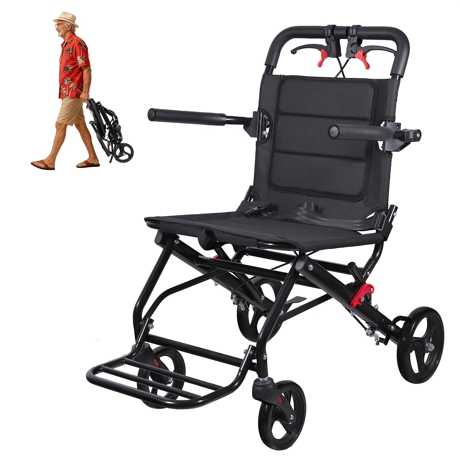 Wheelchairs for Adults Lightweight Foldable Ultra Lightweight Transport Wheelchair, Portable Folding Transfer Chair for Seniors, Adolescents And Children, Narrow Wheelchair for Tight Spaces OR Travel - Image 2
