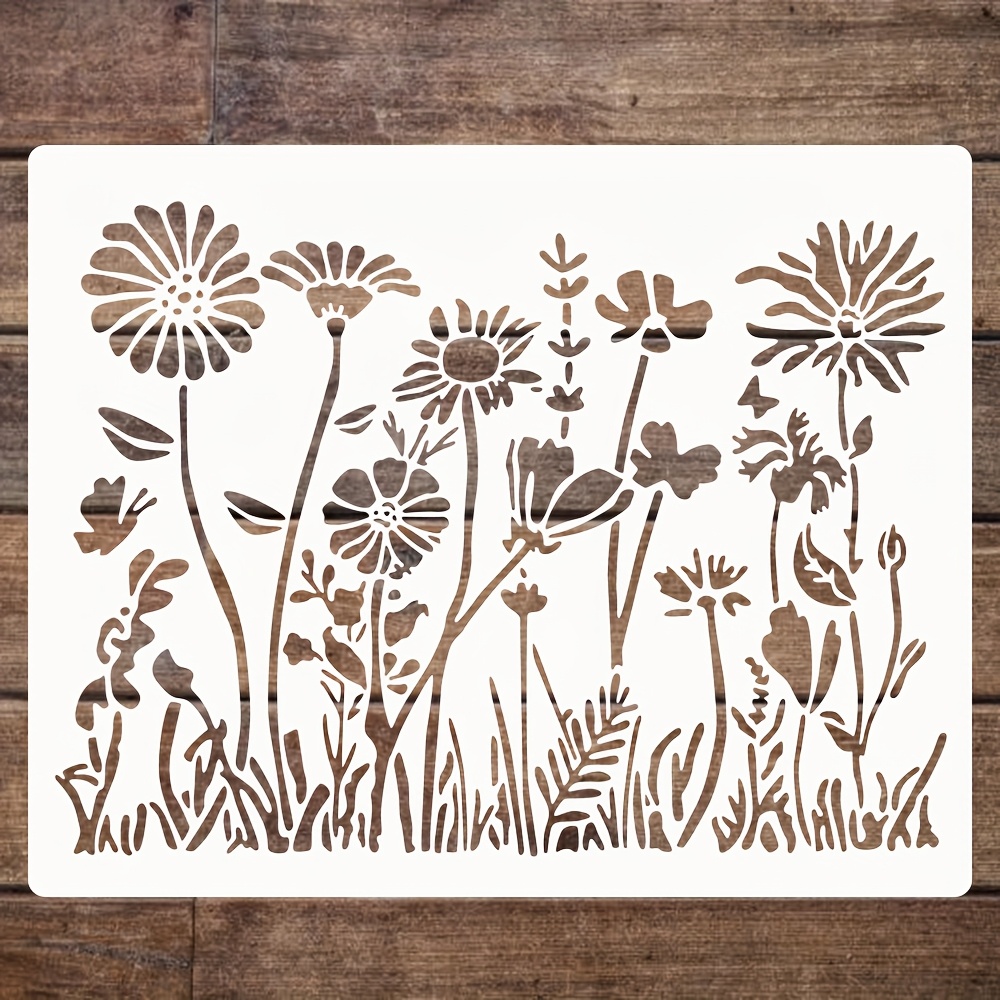 

Reusable Wildflower Stencil For Painting - Large Floral Field Design, 12x14.4" Pet Plastic Template For Diy Crafts, Canvas, Paper, Fabric & Furniture Decor