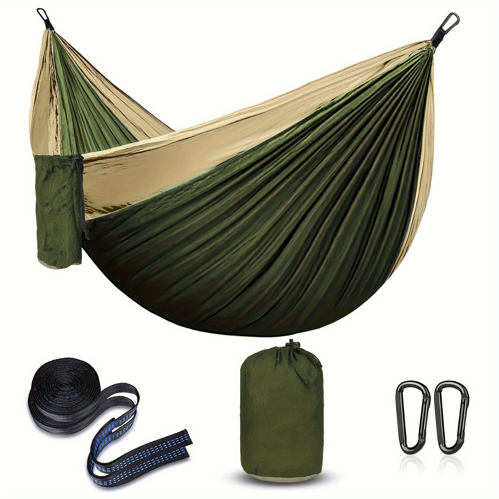 

Portable Single Hammock For Outdoor Hiking, Travel, Backpacking, Camping, 210d Nylon Swing Bed For Backyard & Garden, Hammock (green/khaki)
