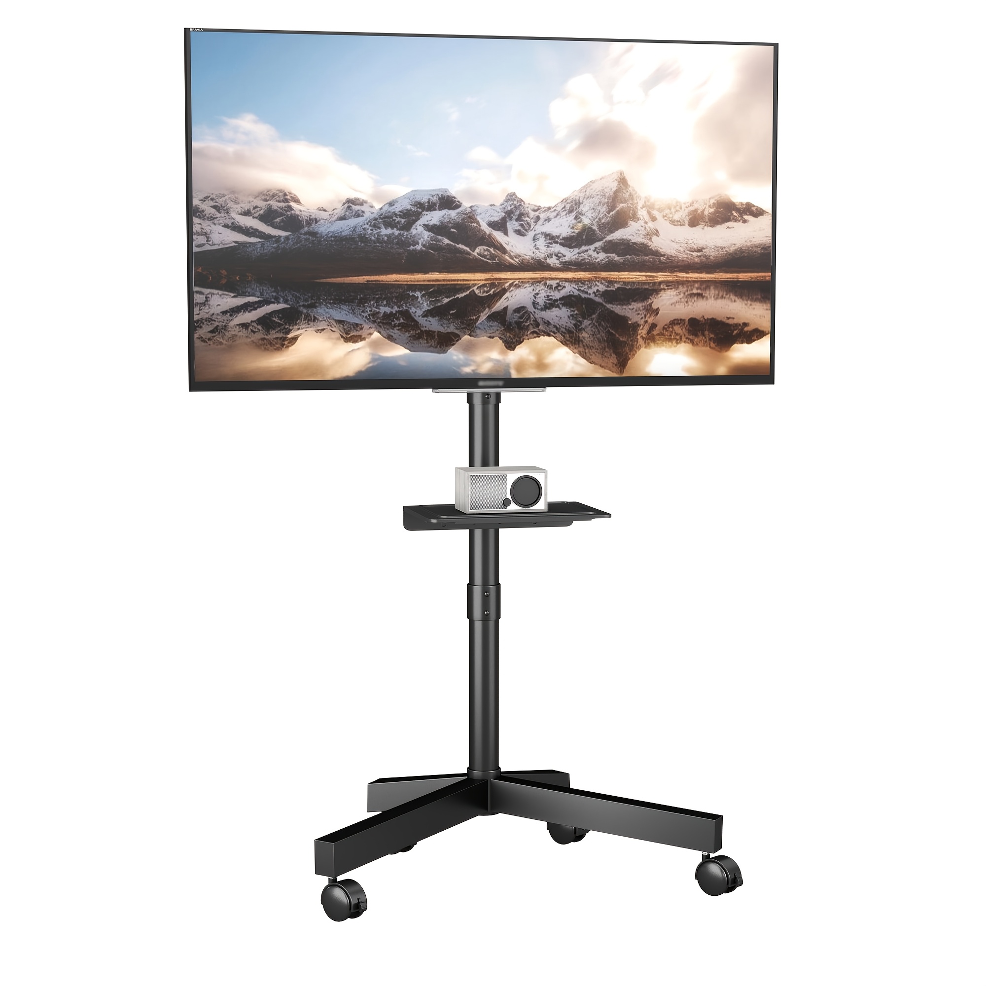 TEMU Mobile Tv Stand With Adjustable Height And Shelf, Rolling Tv Cart For 14-55 Inch Tvs, To 66 Lbs, Portable Tv Stand With Locking Wheels For Home,