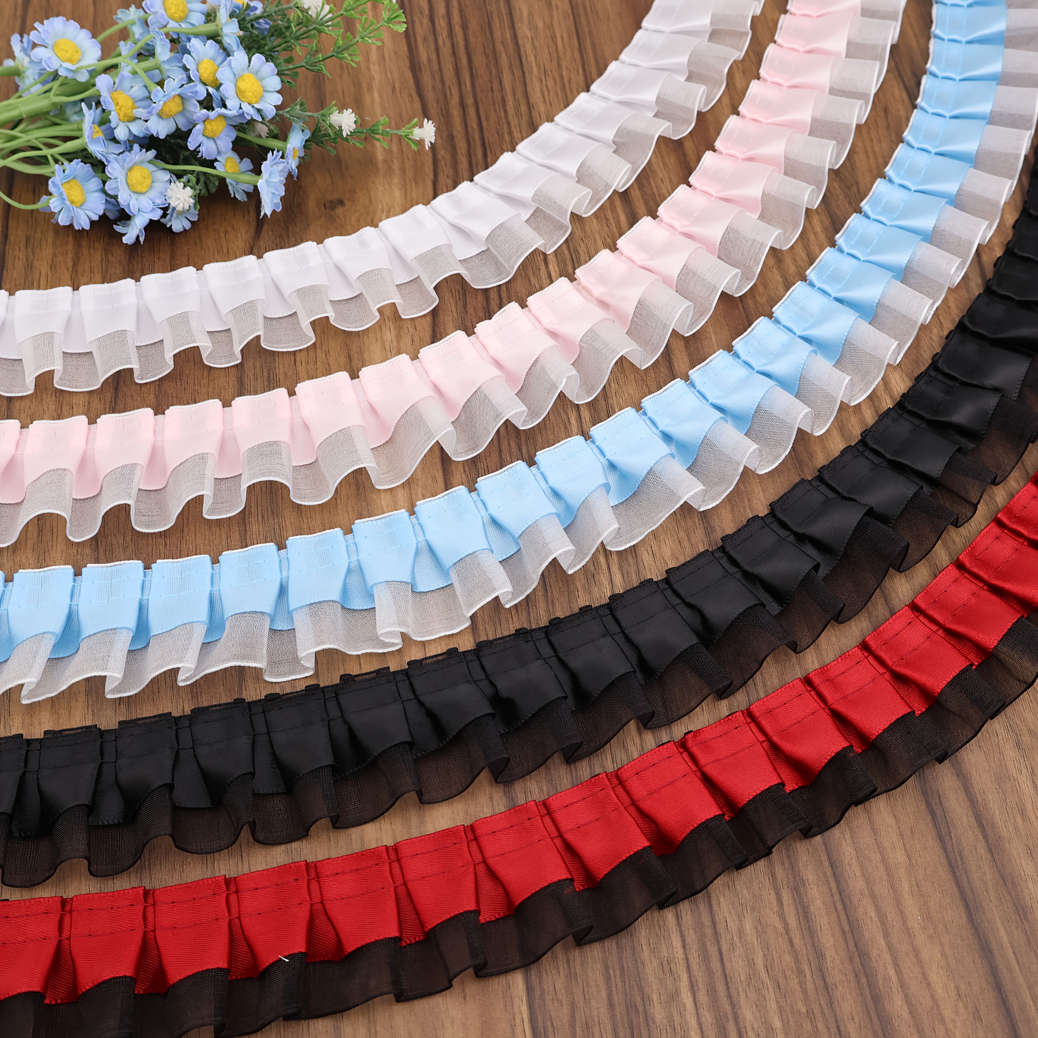 

Idongcai 2-layer Satin Organza Ruffle Trim, 4cm X 2yd Pleated Lace Ribbon In White, Pink, Red, Blue, Black - Crafts & Embellishments, Lace Trim Ribbon