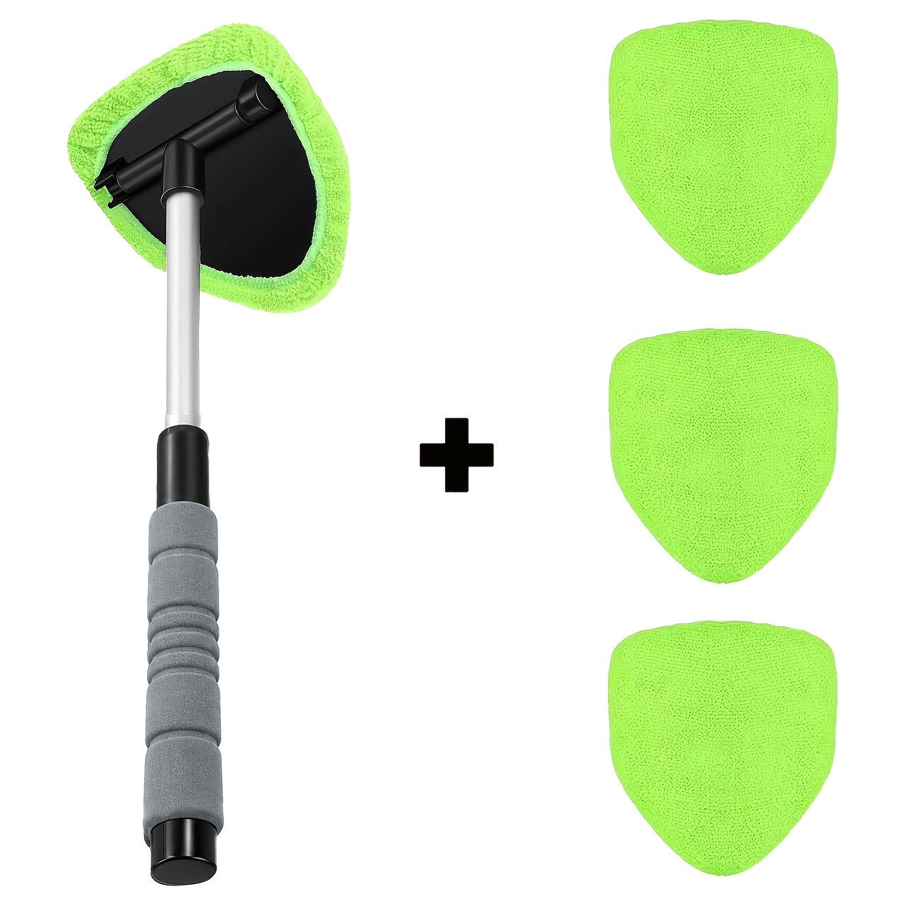 TEMU A Set Of 4 Microfiber Car Windshield Cleaning Tools, Featuring Reusable Replacement Cloths And A Telescopic Handle, Designed For Cleaning Of The