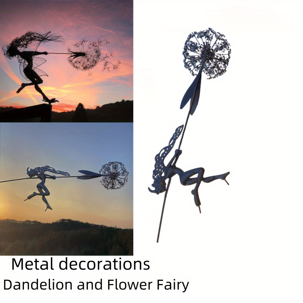 

Dancing Fairy And Dandelion, Garden Art Sculpture, Stainless Steel Statue, Festival Decoration, Outdoor Courtyard, Lawn, Terrace Metal Decoration