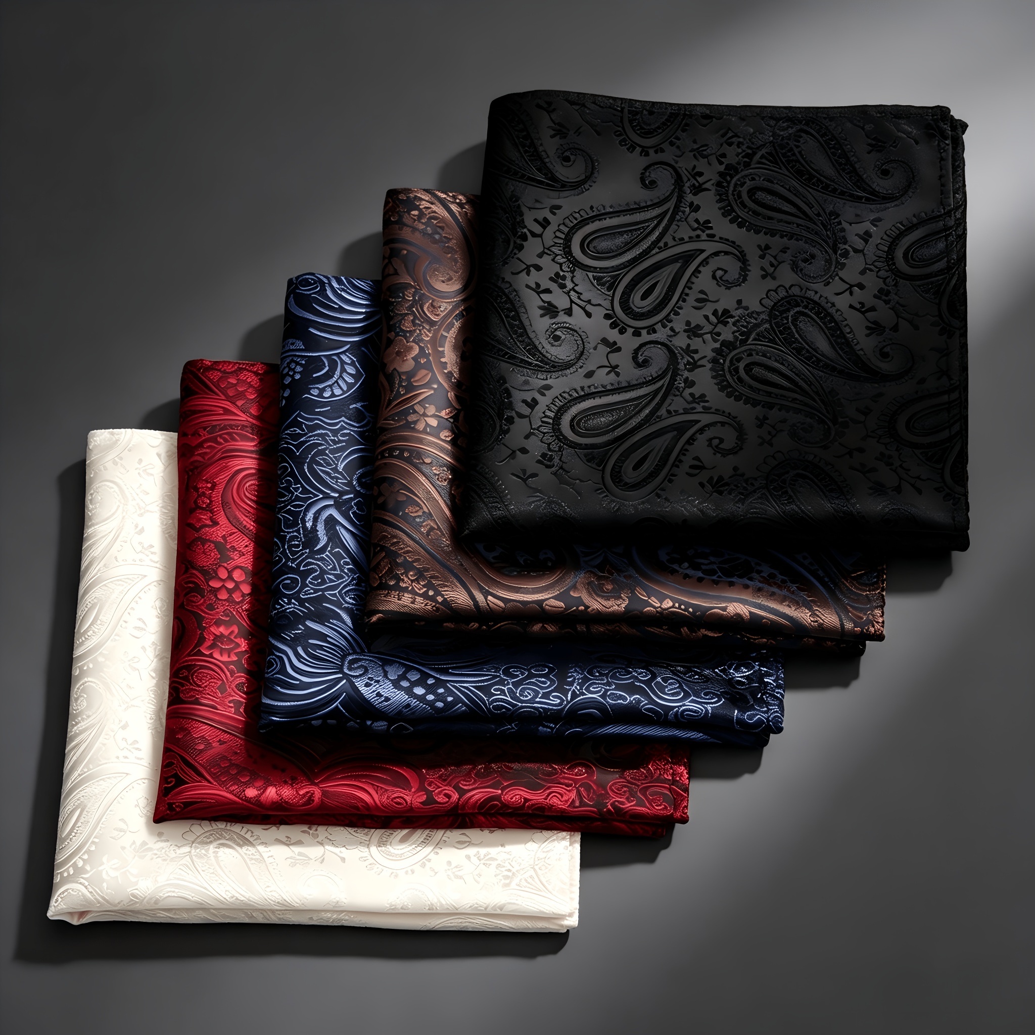 TEMU Light Luxury High-density Jacquard Paisley Pattern Men' Square 5pcs Set, Versatile Square Scarf For Business And Wedding Banquets