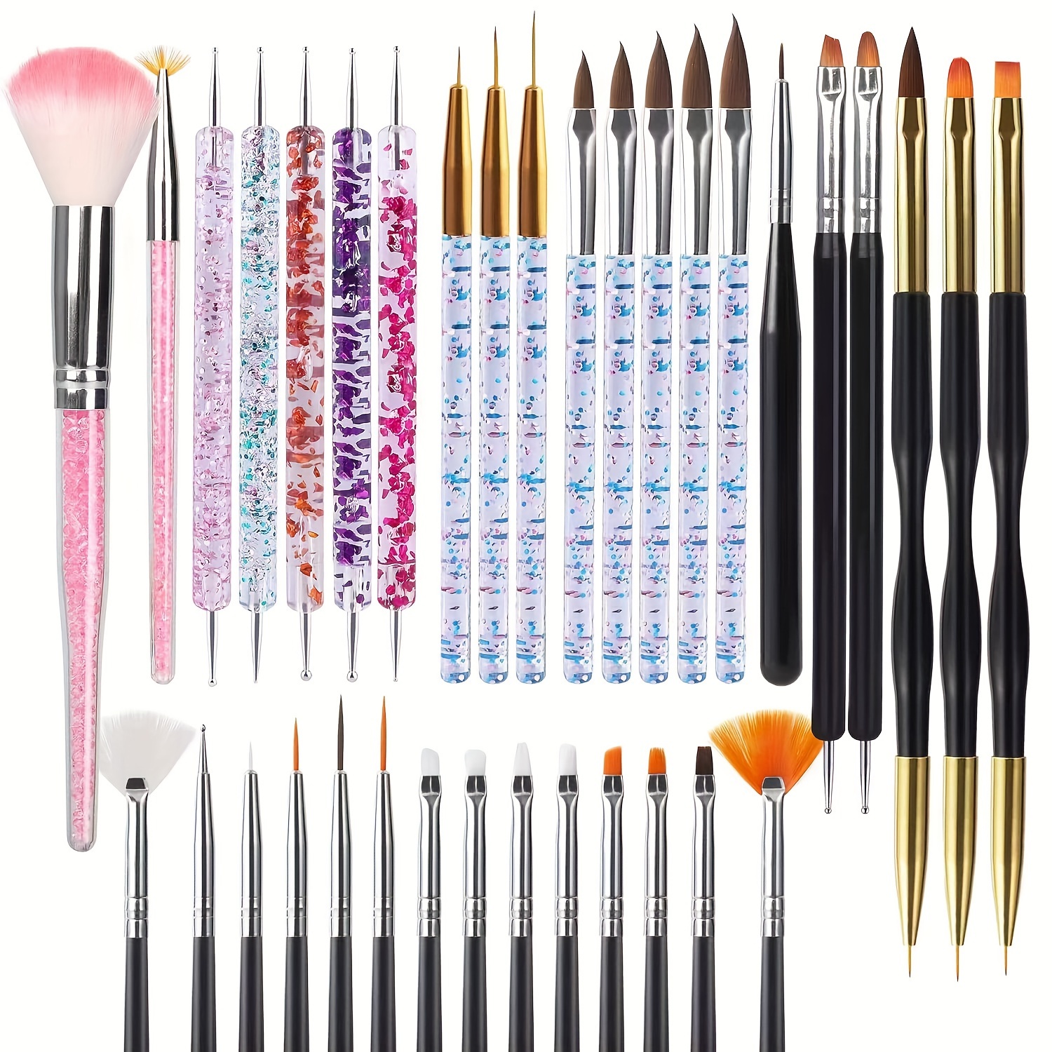 Image of 35pcs Nail Art Brush Set With Dual-headed Design, Gel Painting, Detailing, And Liner Brushes - Formaldehyde- Art Tools Kit For Professional And Home Use, Nail Art Supplies