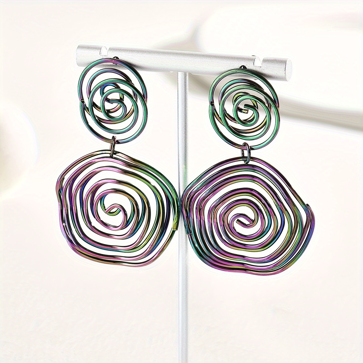 Vintage Golden Spiral Pattern Dangle Earrings, Punk Style