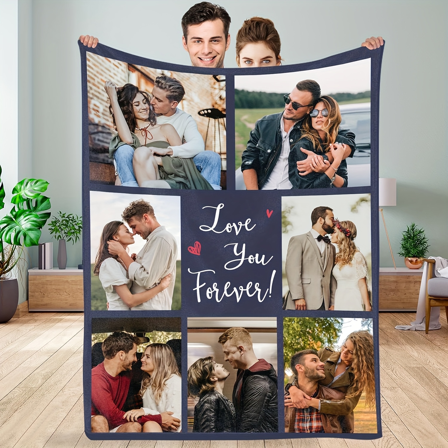 TEMU Personalized 7-photo Blanket, Customize With Your Own Photos, Offers Options For Gift Blankets, Family Photo Blanket, Holiday And Anniversary