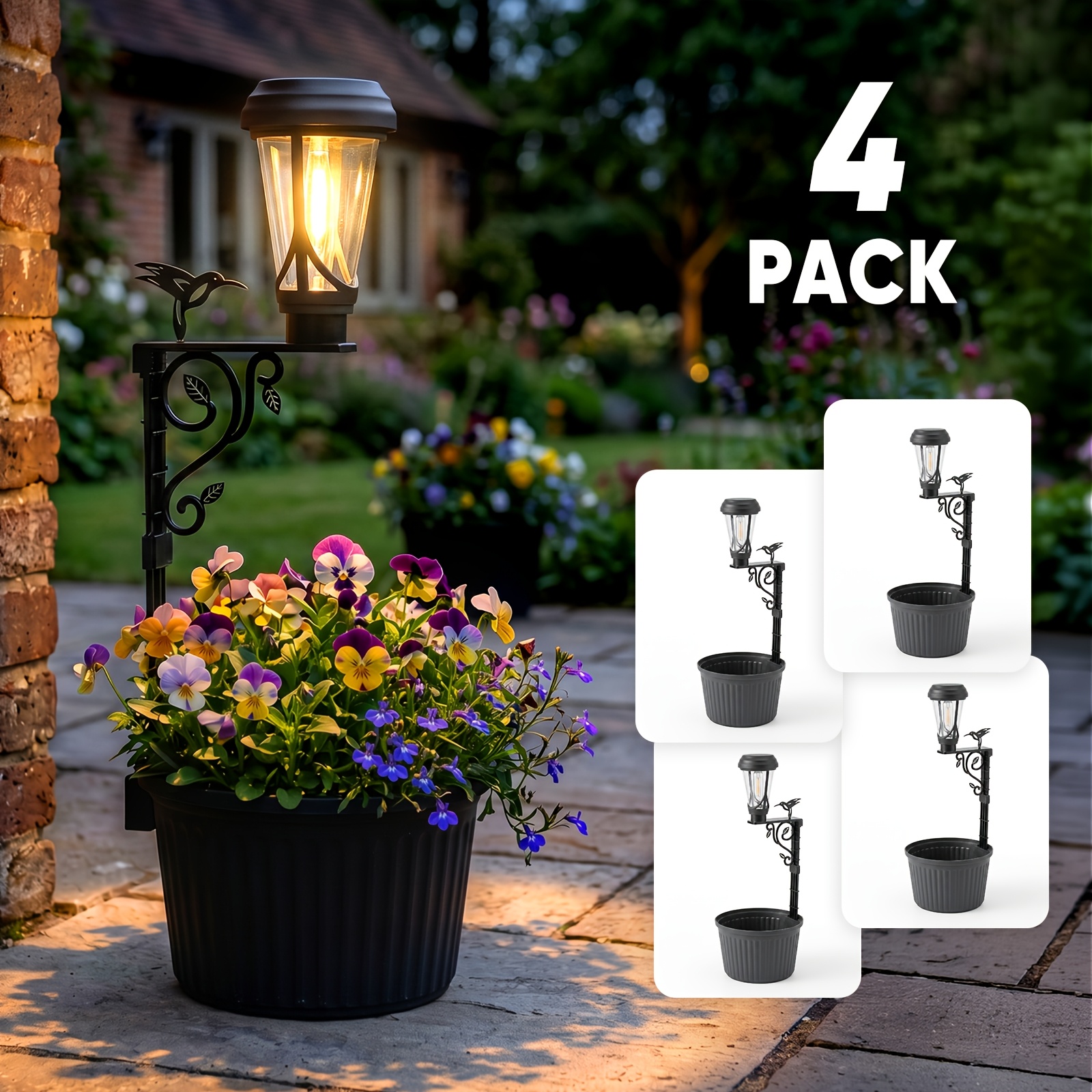 TEMU 1/2/4 Pack Cute Mini Solar Flower Pot Column Lights, Ip44 Waterproof Dual Use Wall Mounted/standing Solar With Auto Switch, Solar Lamp For Lawn