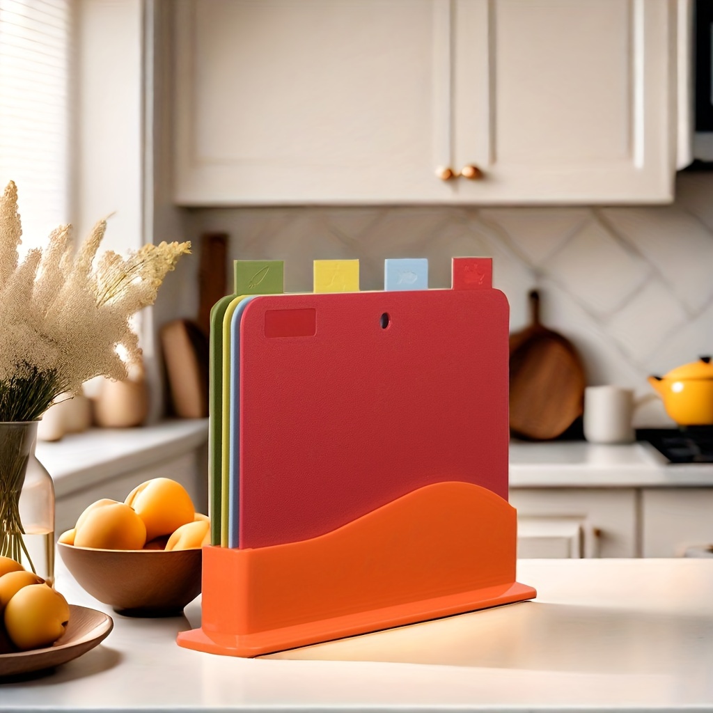 

4-piece Color-coded Plastic Cutting Board Set - Stackable, Portable Kitchen Chopping Boards With Food Icons For Easy Meal Prep - Perfect For Halloween, Christmas, Thanksgiving, Mother's & Father's Day
