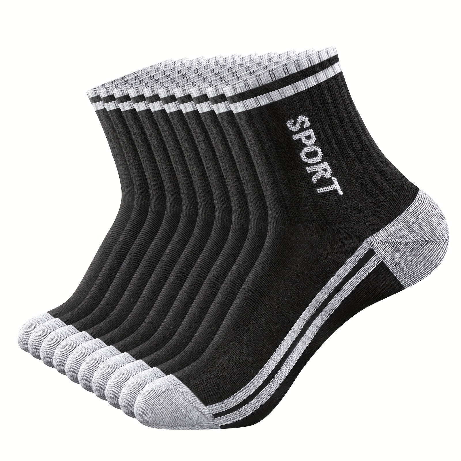 E-shop 10 Paar Herren Mid Crew Socken Kurze Socken Knöchel Sneaker Socken Feuchtigkeitskomfort Viertel Socken Ganzjahres Schwarz und Weiß